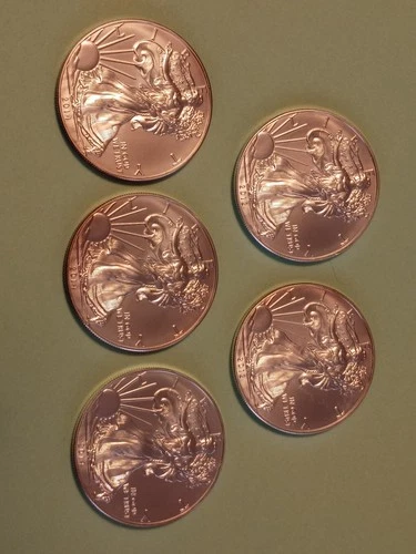 Lot Of 5 2014 2012 WALKING LIBERTY AMERICAN EAGLE .999 FINE SILVER COINS