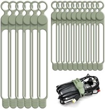 Silicone Cable Ties Reusable 16pcs Green Cord Organizer