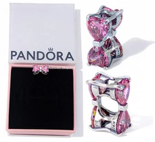 New 100% Authentic PANDORA 925 Ale Heart Shaped Crystal Pink Bow Charm 794253C01