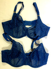 2 FREYA Starlight Balcony Side Support Bra Polkadots Underwire Blue Size 38DDD