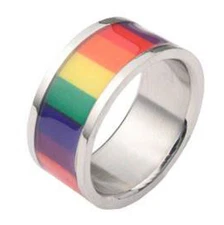 Pride Shack - Rainbow Smooth Flag Ring - LGBT Lesbian Gay Pride Ring Steel