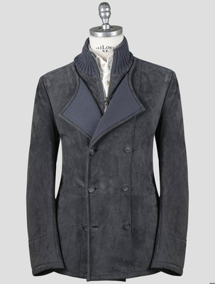 Fioroni Blue Leather Suede Wool Coat FI743 Man