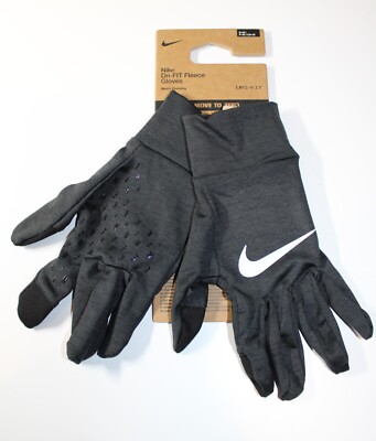NWT Nike Dri-FIT Fleece Men's Small/Medium Running Gloves Black Swoosh Logo