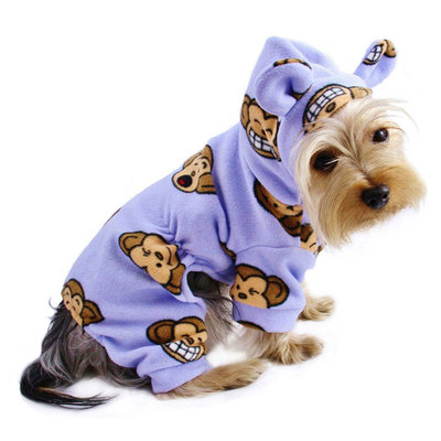 Klippo Dog Clothes Silly Monkey Fleece Dog Pajamas Hooded Lavender XS-XL  Puppy