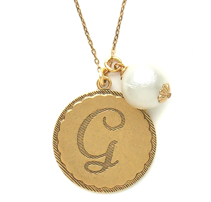 John Wind Jewelry Necklace Maximal Art Gold Sorority Gal Initial Pom