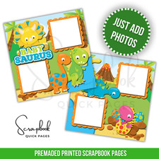 Baby Shower Scrapbook Pages Dinosaur PRINTED Premade Scrapbook Quick Pages 17