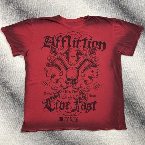 Vintage USA Affliction Live Fast Red Skull Cyber Y2k Shirt Large - Picture 7 of 9