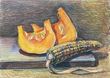 " Pumpkin" ORIGINAL OIL PASTEL ART Ukraine Kharkiv