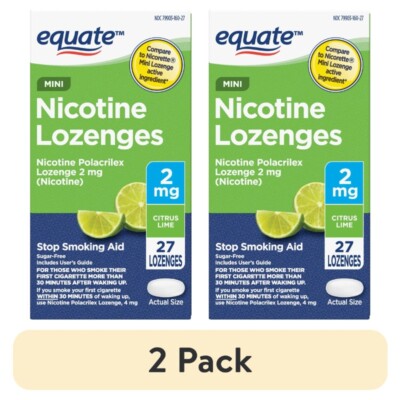 (2 pack) Equate Mini Nicotine Polacrilex Lozenge, 2 mg, Citrus, 27 Count