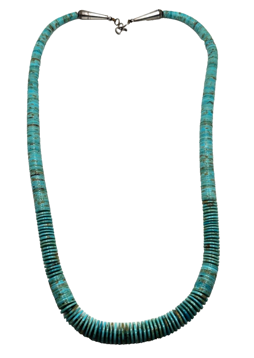 Native American Navajo Graduated Bead Disc Turquoise Sterling Necklace