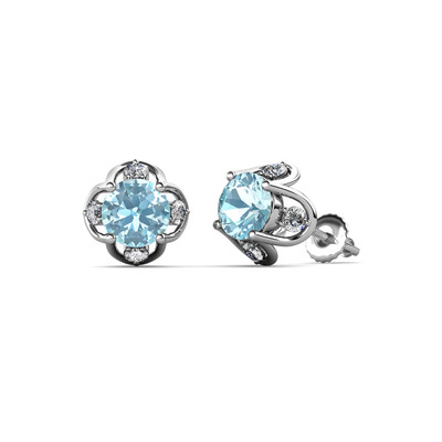 Aquamarine and Diamond Womens Tulip Stud Earrings 1.04 ctw 14K Gold JP:85032