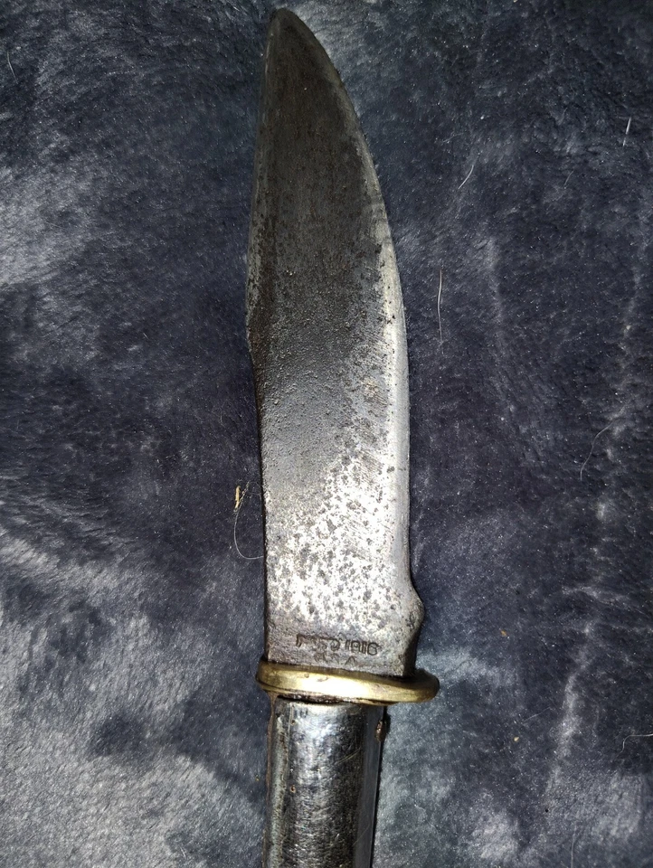 Cuchillo de agarre de cuero apilado de hoja fija Gladstone vintage MARBLES ~ 5" de largo Foto 2 de 4