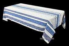 French Provencal Marat Avignon Coated Tablecloth Flowers White/Blue 59X98 France