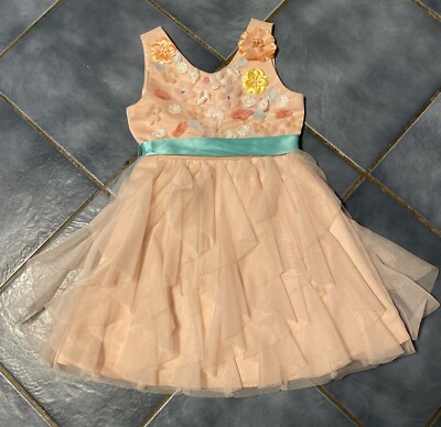 Rare Edition Pink Sleeveless Easter Party Dress Floral Bodice Layered Skirt Sz 7