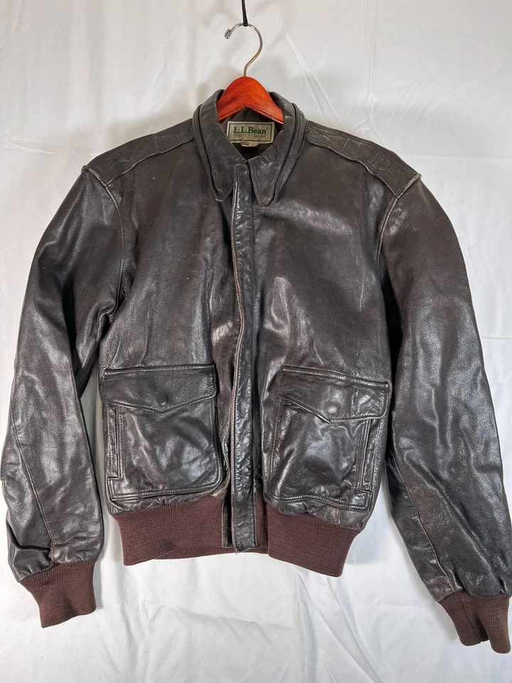 VTG LL Bean Men's Goat Skin Leather Bomber Jacket Brown Sz 40 M Flight Coat USA - Image 2 of 4