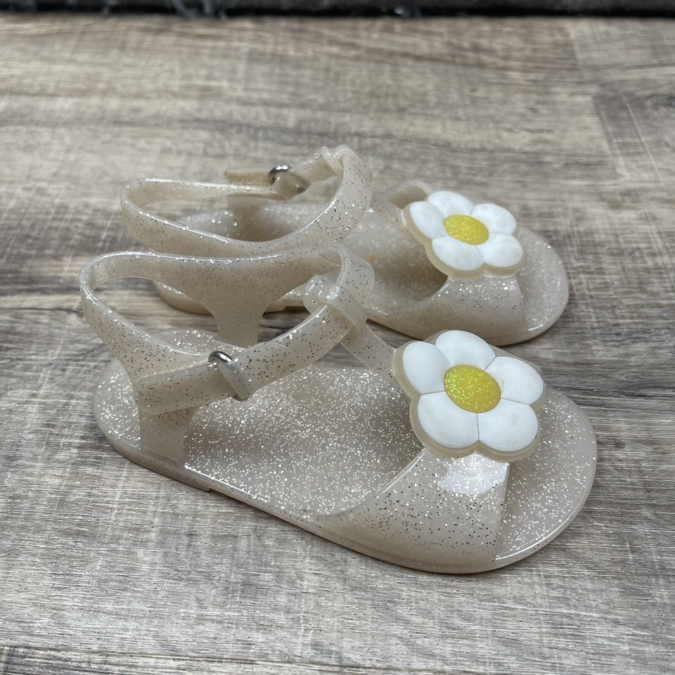 Old Navy Beige Flower Power T Strap Jelly Sandals Toddler Girls Size 6