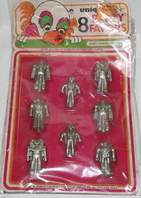 Robot Pencil Tops 8 Assorted 1.75'' Tall Party Favors 1970's Unique NIB #2006