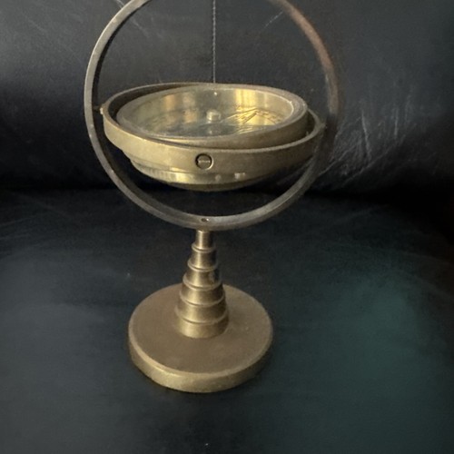 Bussola cardanica galleggiante 7" vintage in ottone massiccio decorazione nautica - Foto 3 di 8