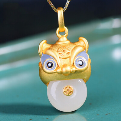 Natural Jade Lion Pendant Necklace Carved Gemstone Real