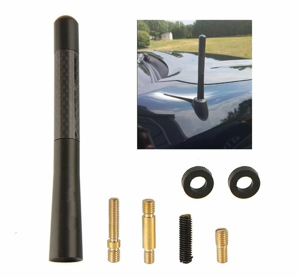 Antena de carro 2X 4,7 polegadas fibra de carbono rádio antena FM kit preto para Toyota Chevy - Imagem 2 de 4