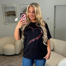 Womens Mon Cherry Leopard T-Shirt Ladies Oversized Short Sleeve Slogan Tee Top