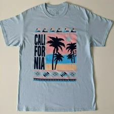 California Surfer Mens Light Blue T Shirt Tee L Palm Trees Beach Hipster Retro