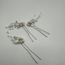3pcs Bride Crystal Floral Hairpins Bridal Rhinestone Pearl Clips Wedding Hair