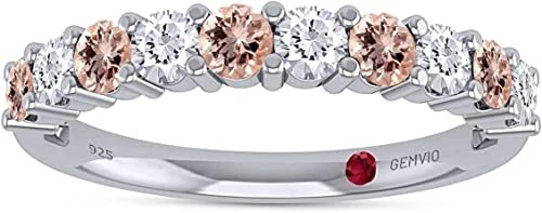 1/2ct Natural Gemstone & Diamond Eternity Band Ring 14K White Gold Plated Silver - Image 3 of 4