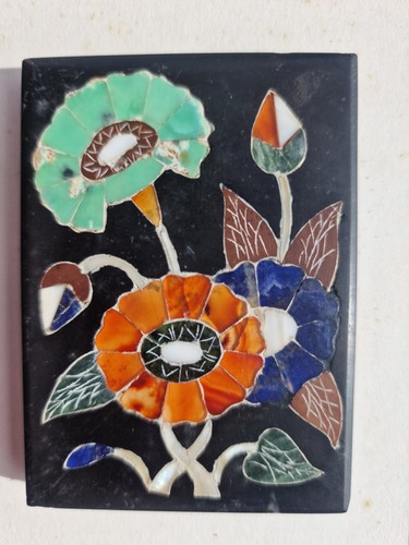 Vintage Italian Pietra Dura Floral Plaque, Florentine Stone Inlay, Mid Century (photo 3)