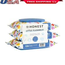 Flushable Toddler Wipes Hypoallergenic Plant-Based Safe Sensitive Skin 126 Count