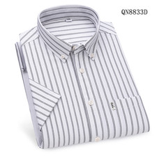 Mens Oxford Shirts Business Short Sleeves Cotton Striped Casual Summer Shirts
