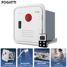 FOGATTI RV Tankless Water Heater 60,000 BTU 3.1GPM With Door 15*15 in 12V DC