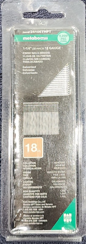 Metabo 1-1/4" x 18 Gauge Galvanized Finish Nails Brads 1,000 Piece Package NEW!