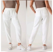 Athleta Retreat Sz 2 100 Linen Jogger Pants White High Rise Zipper Pocket
