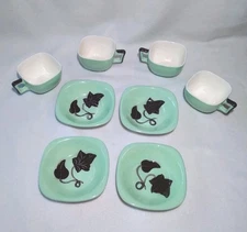 Vintage MCM Santa Anita Ware Del Mar Small Dessert Bowl & Tea/Coffee Cup 8pc Set
