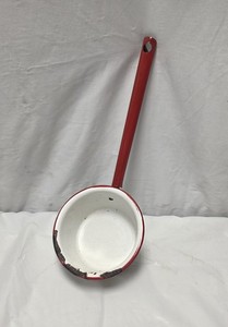 1950s Vintage Enamelware 12" Country Farmhouse Red & White Dipper Ladle