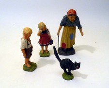 Elastolin Mass Figures: Hansel and Gretel and Witch with Cat VGC