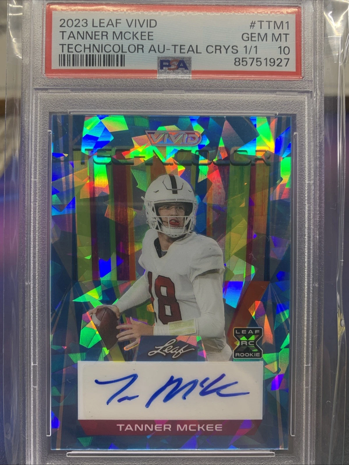 Tanner McKee Leaf Vivid Technicolor Autographs #TTM1 Teal Crystal 1/1