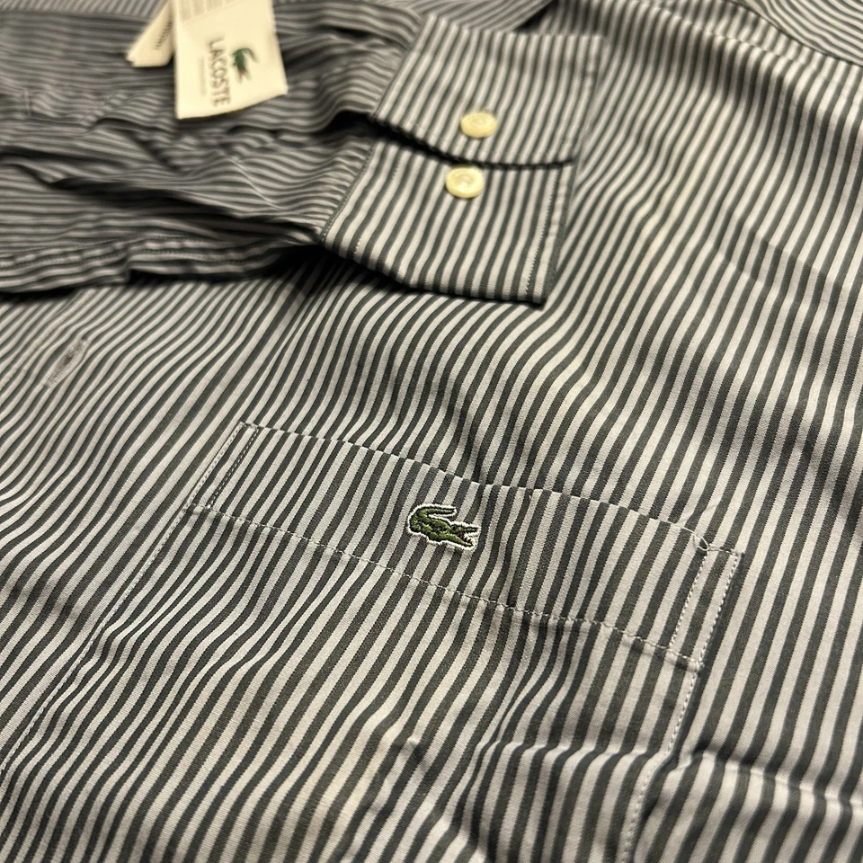 Camisa Para Hombre Lacoste Gris Rayas Abotonada Nueva Con Etiquetas Talla 44 Calce Regular Algodón Foto 3 de 4