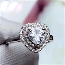2.10 Ct Heart Cut Moissanite Anniversary Ring 14K White Gold Finish