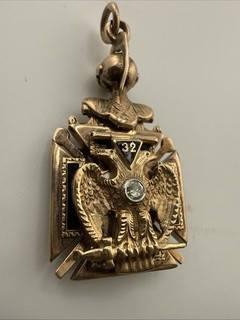 14K Masonic Pendant 32 Degree W Diamonds Rubies Fob Opens W Knights Templar Back
