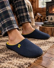 RockDove Mens sz 10. Memory Foam House Slipper Blue Yellow Slip Ons