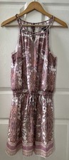 White House Black Market Chiffon Lined Halter Dress Sz M Paisley Pink White Chic