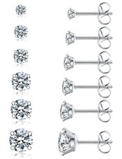 6 Pairs Stud Earrings Set, Hypoallergenic Cubic Zirconia 316L Earrings Stainl...