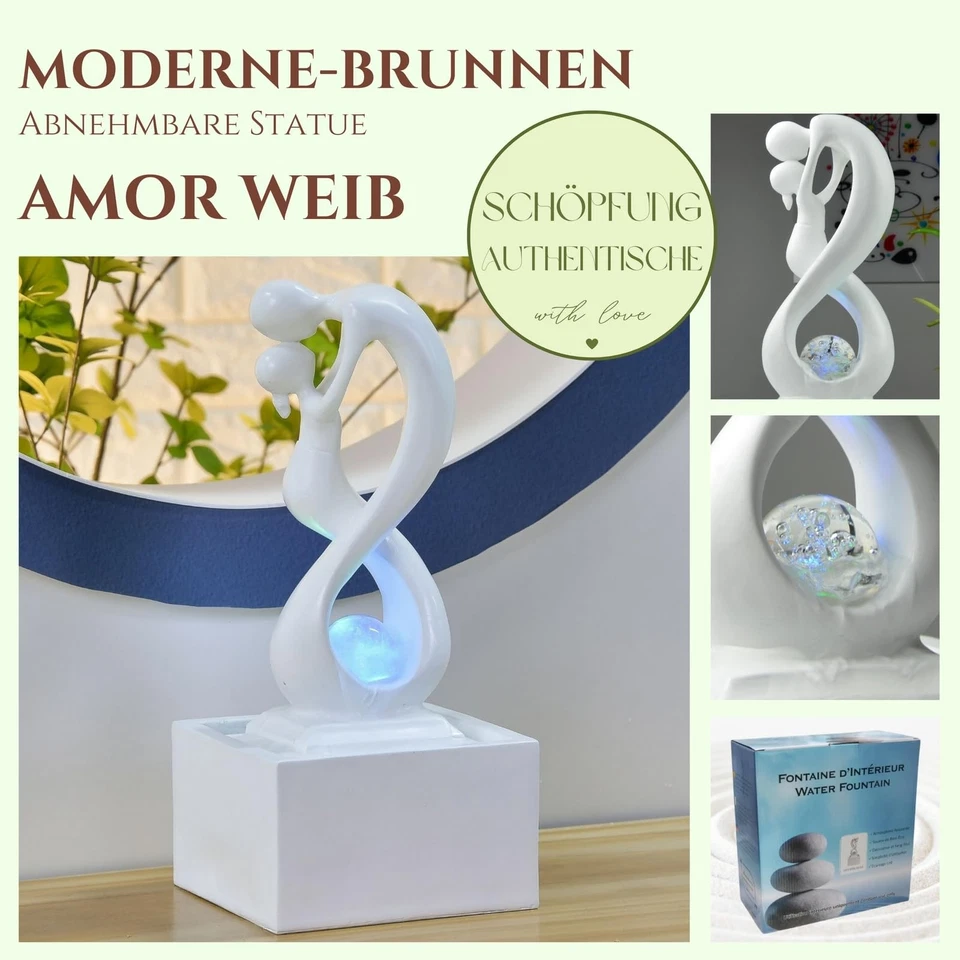 Zen'Light  Moderner Zimmerbrunnen Amor Weiß mit Farbigem LEDLicht  Zeitgenöss... - Bild 2 von 4
