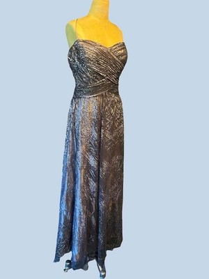 Silver/Purple Glitter Strapless Evening Gown