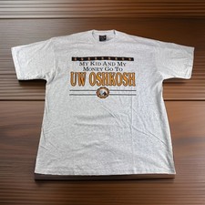Vintage UW Oshkosh T-Shirt Adult XL Soffes Choice Gray Single Stitch Made in USA
