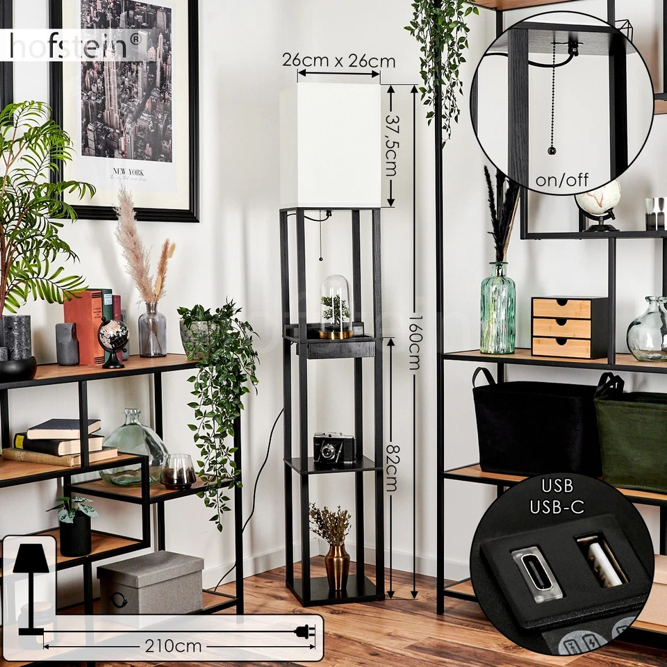 Hofstein Adam Modern Floor Lamp Wood/Fabric Black/White Living Room Floor Lamp - Image 4 of 4