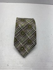 Wembley WEMLON Tie Men  s Green Geometric 54  Long FLAW BOTTOM OF TIE