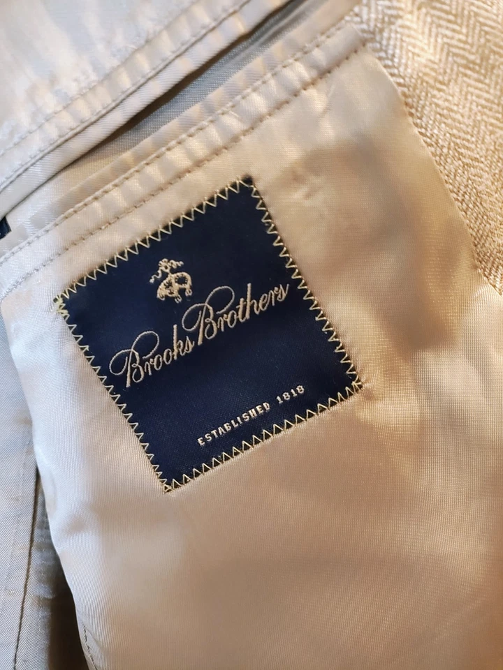 Chaqueta Blazer Brooks Brothers Para Hombre 40S Beige Espiga Seda/Lana/Lino Italia Foto 3 de 4